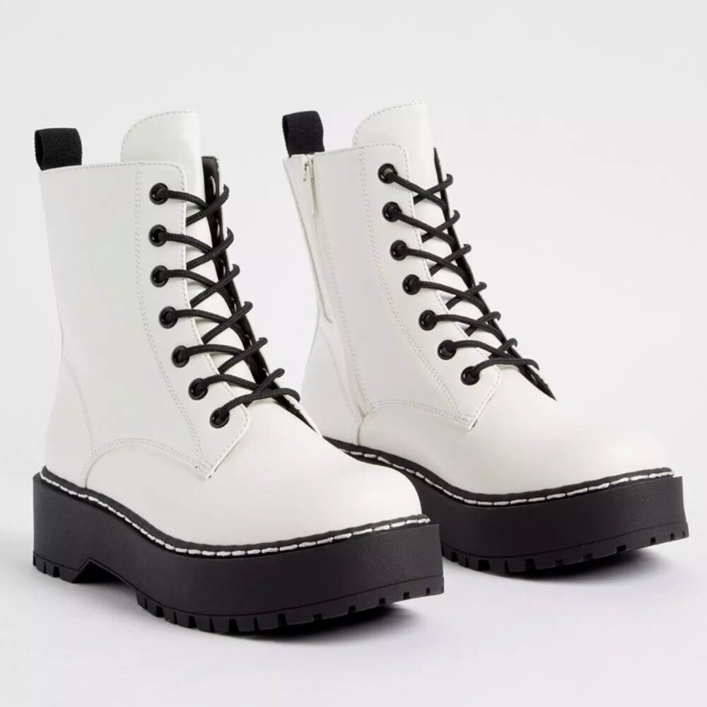 Torrid Lace-Up Combat Boot - White (WW)